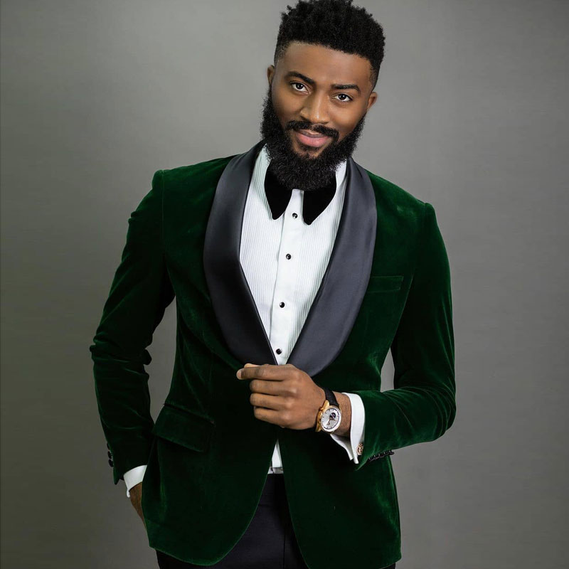 Dark Green One Button Mens Suit Shawl Lapel Veet Wedding Tuxedos Two Pieces Groom Wear Prom Blazers With Jackets And Pants