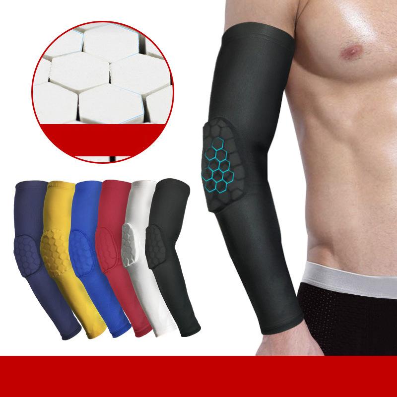 Elbow Knee Pads 1pc Basketball Football Sports Pad Breathable UV Protection Arm Sleeve Shooting Crashproof Honeycomb Guard Sport