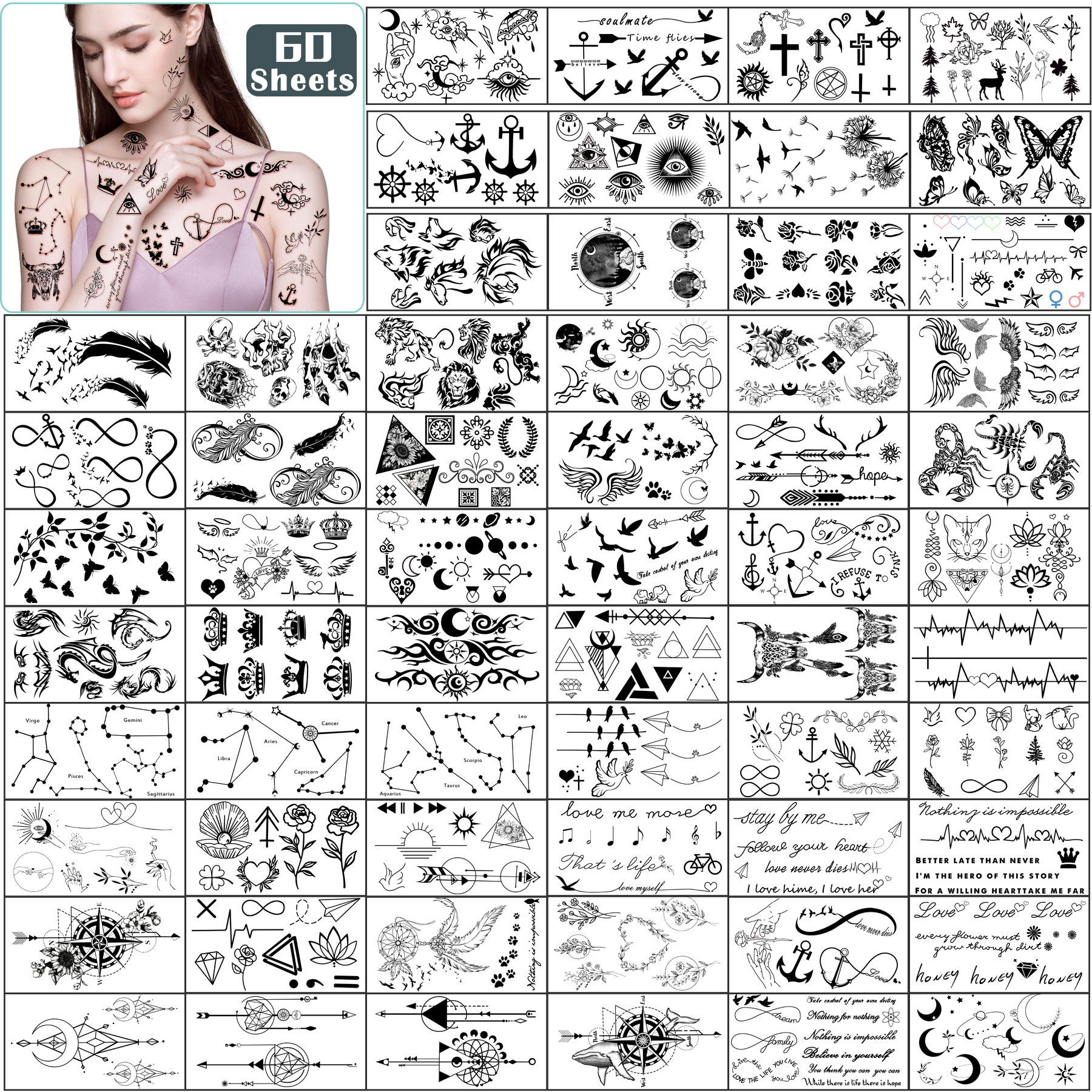 Metershine 60 Sheets Tiny Waterproof Temporary Tattoo Stickers of Unique Imagery or Totem for Kids Girl Men Women Express Body Art
Metershine 60 Sheets Tiny Waterproof Temporary Tattoo Stickers of Unique Imagery or Totem for Kids Girl Men Women Express Body Art