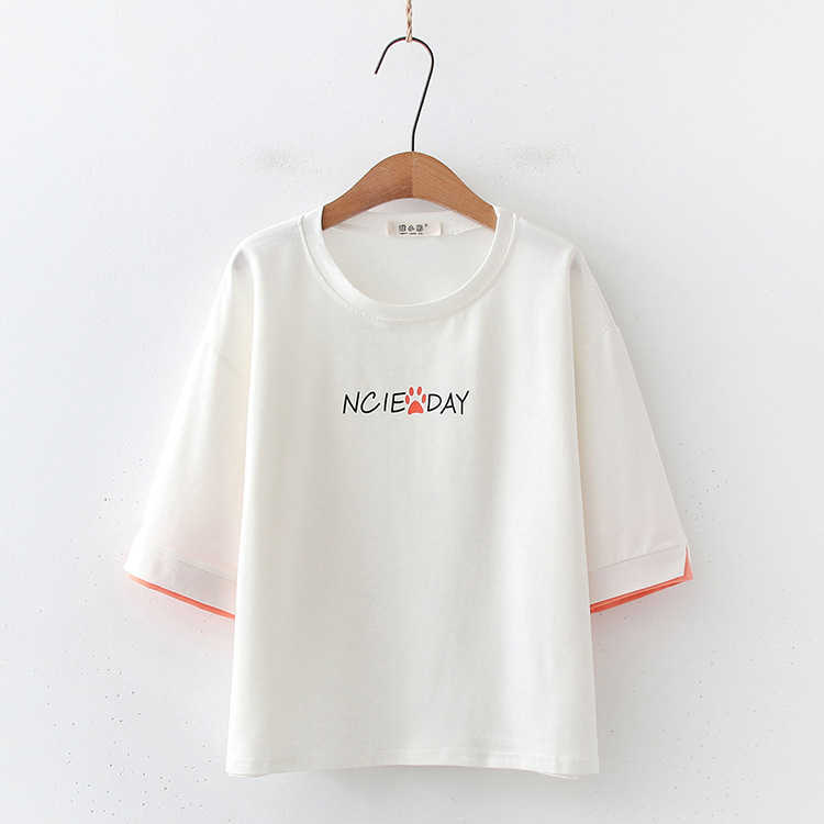 Hsa Basic Cotton T Shirt Women Summer Loose Cartoon Cats Printed Tees Casual Loose Tshirt Korean O Neck Female Tops 210716