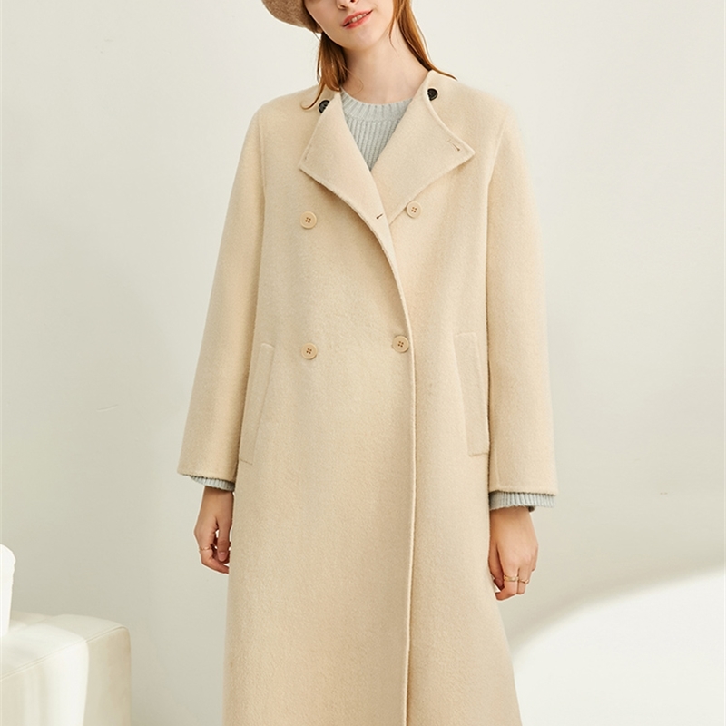 Winter Women Fashion Wool Jackets Elegant Solid Turn Down Collar Coat Female Warm Blends 11920301 210527