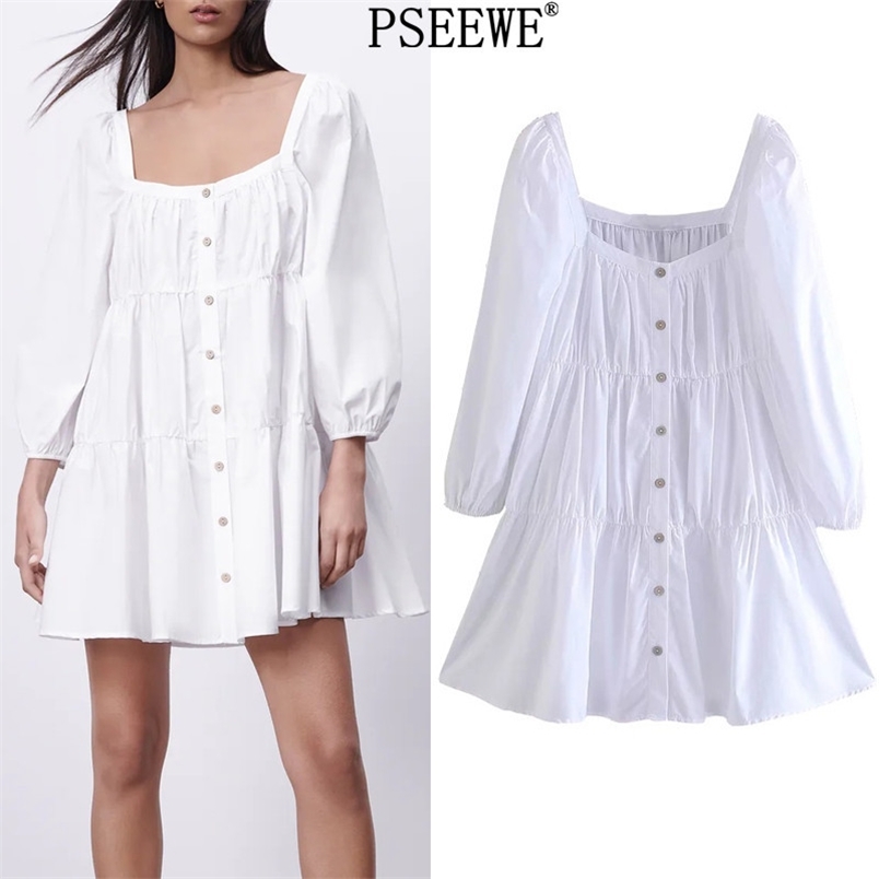 Woman Dress Poplin White Short es Women Casual Square Neck Puff Sleeve Mini Female Ruffle Summer 210519
Woman Dress Poplin White Short es Women Casual Square Neck Puff Sleeve Mini Female Ruffle Summer 210519