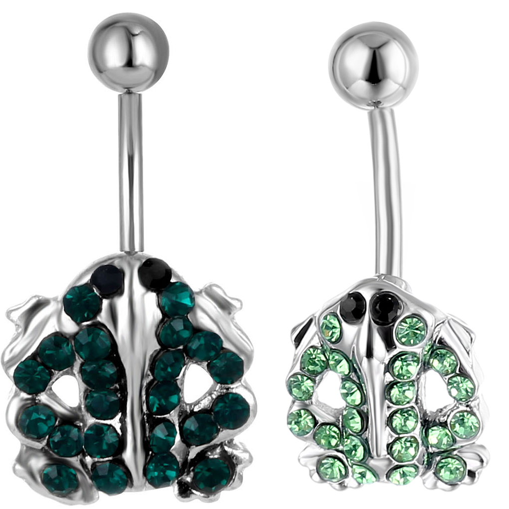 D0493 Frog Belly Navel Stud Dk.Green & Lt.Green