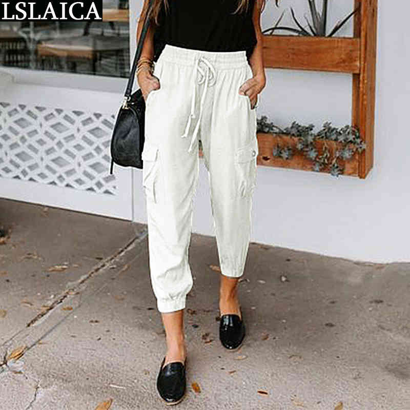 Women's Pants Solid Color Casual Loose Slacks Pocket Drawstring Women Clothing Fashion Streetwear Pantalones Para Mujer 210520