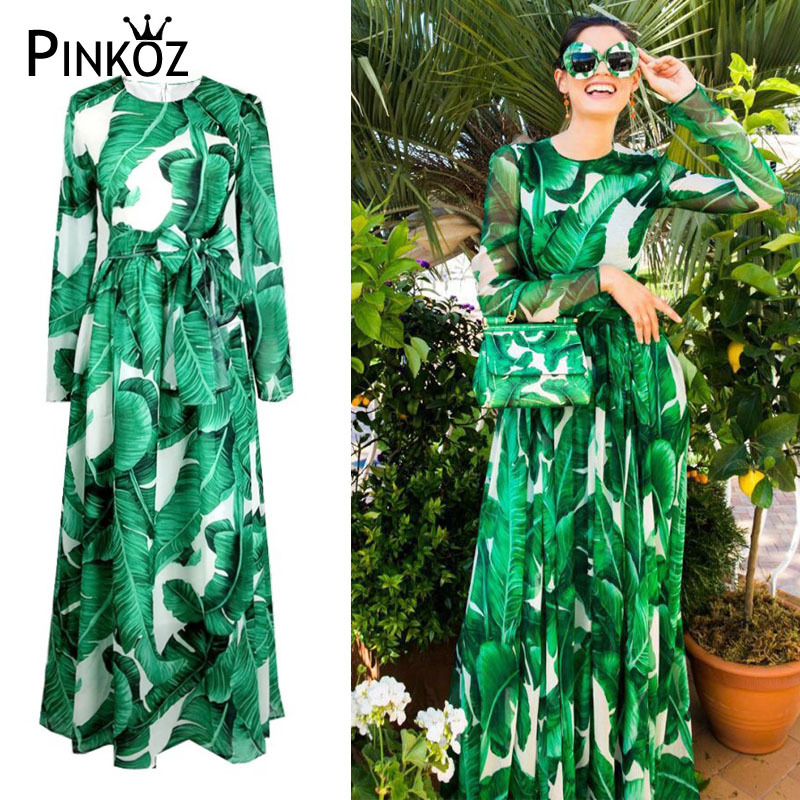 Summer Vacation Bohemian Long Beach Dresses Women Elegant Ruffles Sleeve Green Print Chiffon Maxi Dress Female 210421