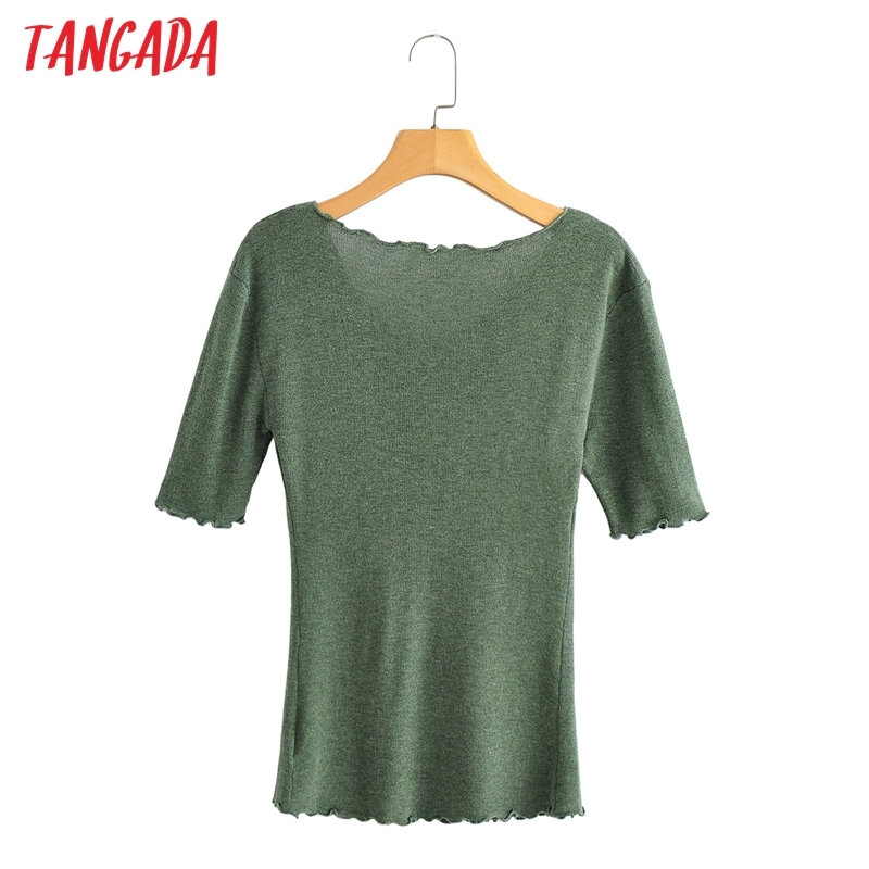 Korea Chic Women Ruffles Summer Sweater Short Sleeve Ladies Knitted Jumper Tops AI09 210416