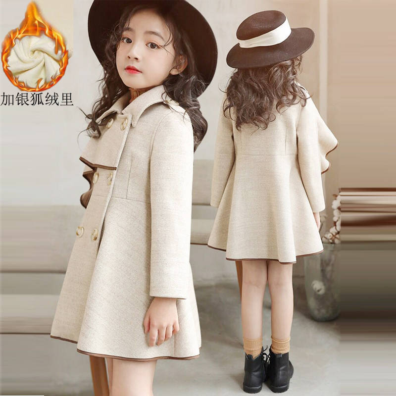 Girl&#039;s Woolen Long Coat Jacket Autumn Winter 2021 New Korean Version Big Teenage Plus Velvet Thick Luxury Design High Quality от DHgate WW