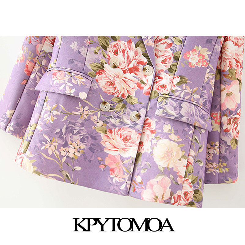 Women Fashion Double Breasted Floral Print Blazer Coat Long Sleeve Pockets Female Outerwear Chic Tops 210420