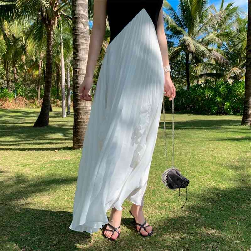 Vintage French Patchwork Asymmetrical Ruffled Vacation Dress Female Sexy Spaghetti Strap Backless Pleated Long 210520