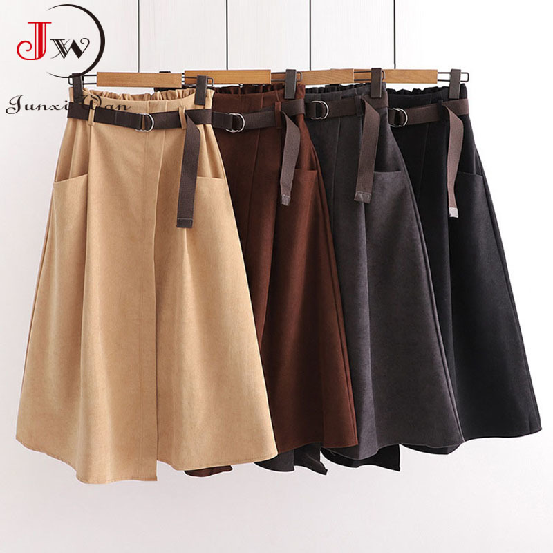 Women Casual Skirts Spring And Autumn Solid High Waist Irregular Pockets Midi Fashion Simple Elegant Saia Faldas 210510