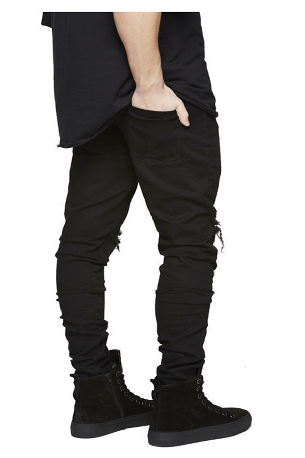 Slim Fit Ripped Jeans Men Hi-Street Mens Distressed Knee Holes Washed Destroyed Plus Size