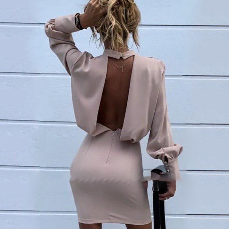 Backless Sexy Woman Dress Elegant Vintage Solid Sheath Slim O-neck Mini Dress Lantern Long Sleeve Autumn Summer Party Dress, Black
Backless Sexy Woman Dress Elegant Vintage Solid Sheath Slim O-neck Mini Dress Lantern Long Sleeve Autumn Summer Party Dress, Black