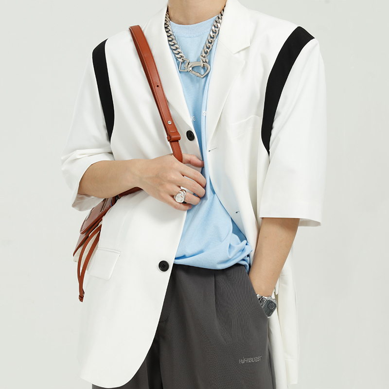 IEFB Men's Clothing Summer Short Sleeve Korean Trend Ins Blazer Contrast Stitching Loose Causal Suit Men's Coat 9Y7146 210524