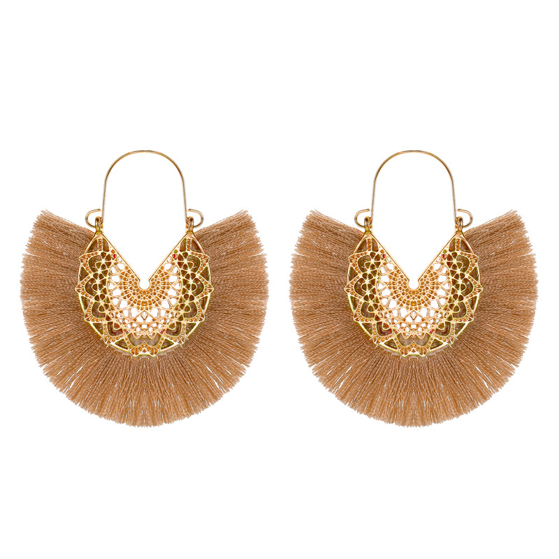 Bohemia Fan Shape Tassel Pendant Dangle Earrings Fashion Boho Soild Color Drop Eardrop Earring For Women Nice Jewelry Gift Wholesale Price
