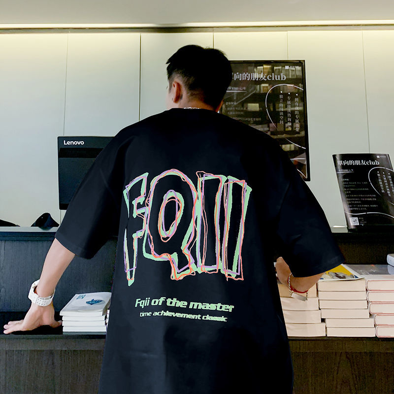 Fashion Letter Graffiti Printed Cotton Men T-shirt Short Sleeve Oversize Casual Hip Hop Harajuku Streetwear