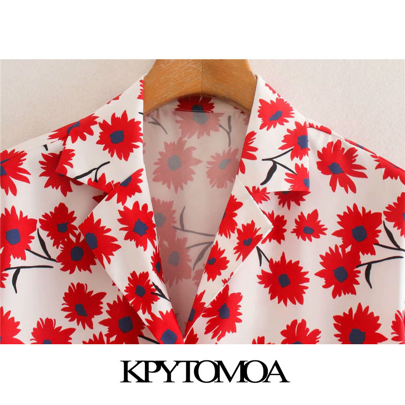 Women Fashion Floral Print Button-up Blouses Lapel Collar Short Sleeve Loose Female Shirts Chic Tops 210420