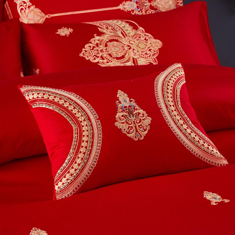 Cotton Luxury Red Wedding Gifts King Size Bedding Set Queen Bed Sheet Embroidery Duvet Cover Sets