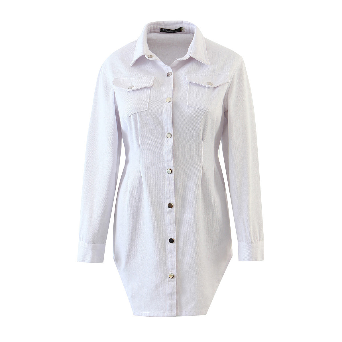 Foridol vintage button up white denim bodycon mini dress women long sleeve autumn winter side slit short dress streetstyle 210415