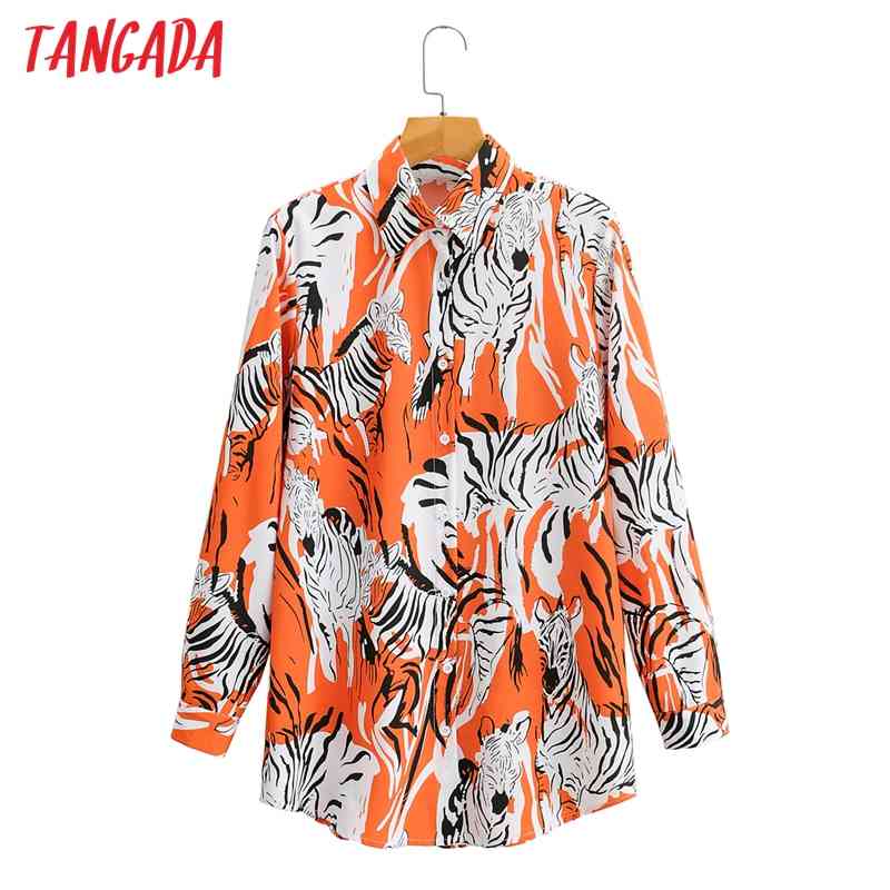 Spring Women Oversized Animal Print Blouse Long Sleeve Chic Female Office Lady Shirt Blusas Femininas 1F78 210416