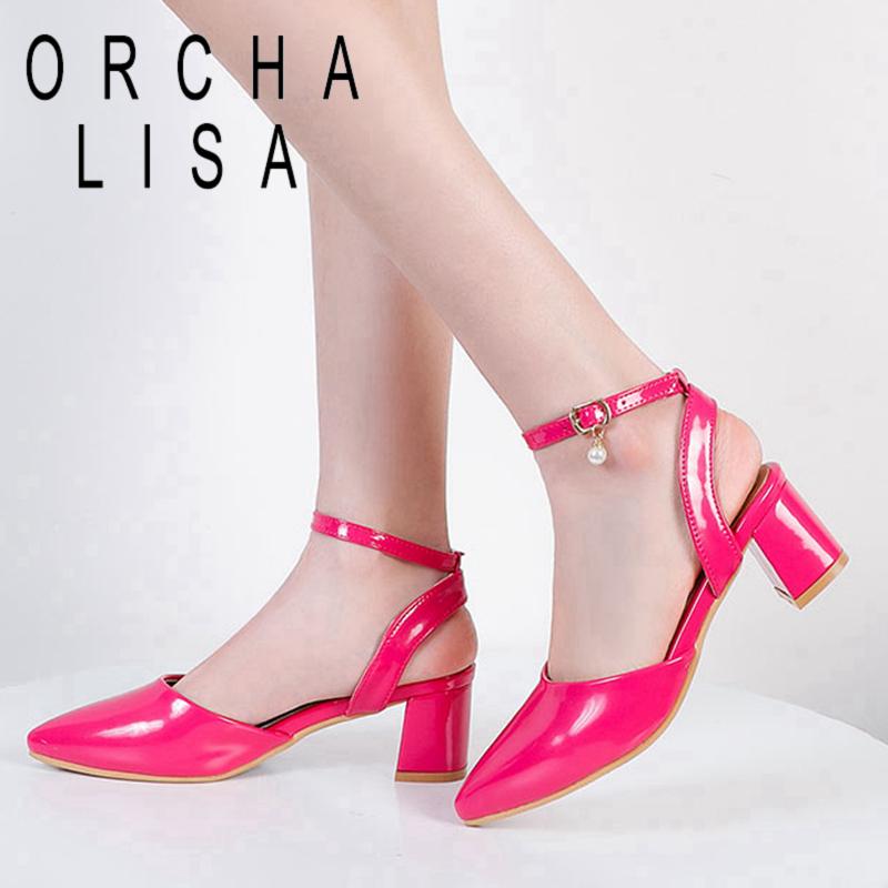 Dress Shoes ORCHA LISA 2021 Women Sandals Pointed Toe 5cm Blcok High Heels Patent Leather Buckle Pearl Simple Candy Colors Casual A3727, Black
Dress Shoes ORCHA LISA 2021 Women Sandals Pointed Toe 5cm Blcok High Heels Patent Leather Buckle Pearl Simple Candy Colors Casual A3727, Black