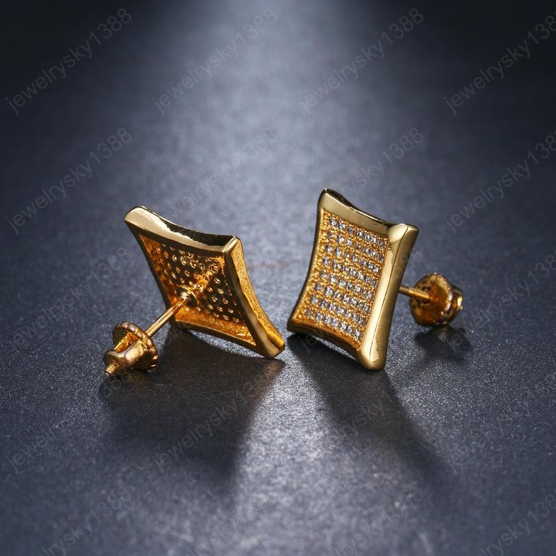 Blings Men Women Earring Gold Plated Bling CZ Diamond Square Earrings Studs for Girls Party Wedding Jewlery Hip Hop Earrings