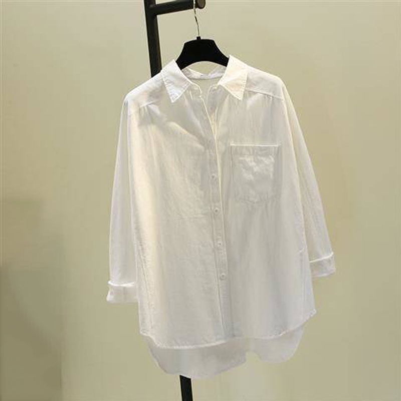 Spring Pocket Solid Long Sleeve Shirt Women Plus Size Loose Cotton Bottoming Blouse Cardigan Ladies Tops 8891 50 210508