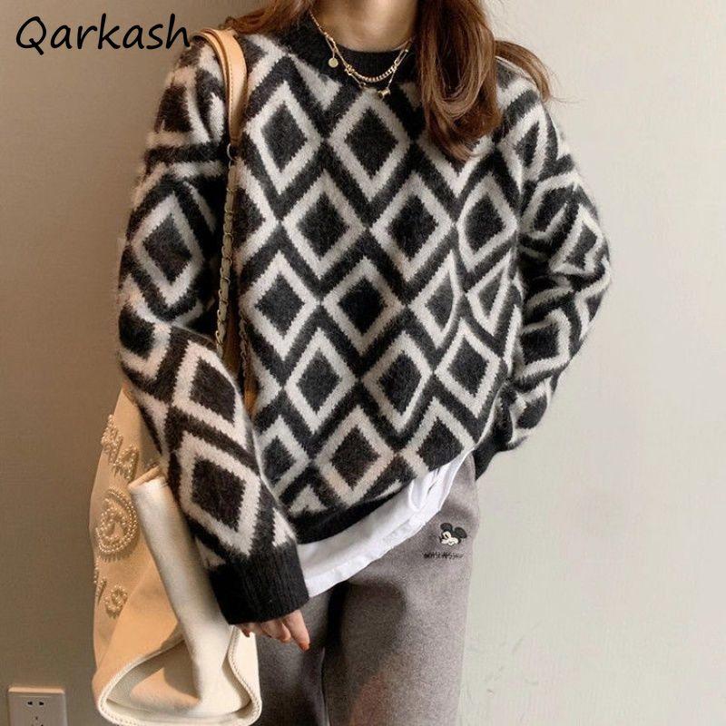 women's sweaters plus size pullovers women s-3xl all-match argyle design sweater warm cozy students stylish tender harajuku y2k casual, White;black
women's sweaters plus size pullovers women s-3xl all-match argyle design sweater warm cozy students stylish tender harajuku y2k casual, White;black