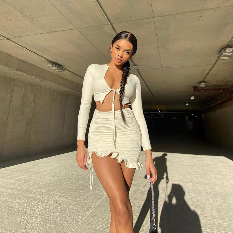 New Girls Summer Blouse Women Suit Shirt Long Sleeves Tops High Waist Long Print A Line Skirts Two Piece Suits Sell Separately 210420