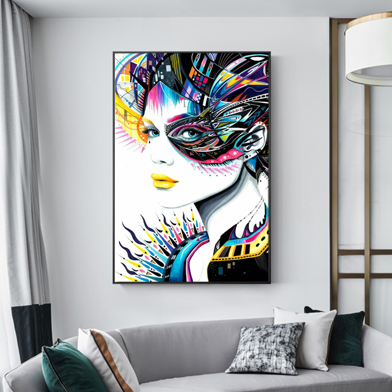 Abstract Art Sexy Girl Canvas Painting Printed on Canvas Modern Colorful Portrait Painting Wall Pictures For Living Room Poster