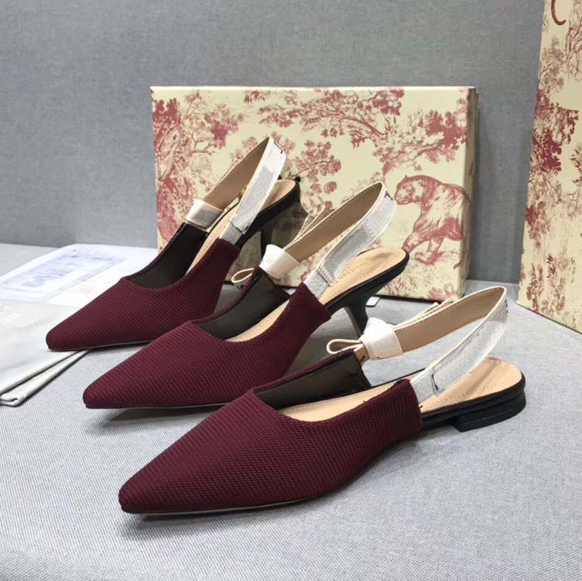 

Classic Luxury Designer Heels Women Dress Shoes Embroidered ribbons embellished flat bows sandals logo heel Fabric of science and technology Sandal With Box, #21