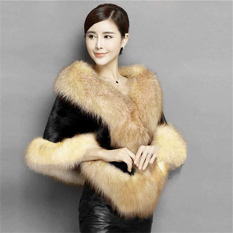 Winter Ladies' Genuine Knitted Mink Fur Shawls Fox Fur Collar Women Fur Pashmina Wraps Bridal Cape Coat Jacket Y0829