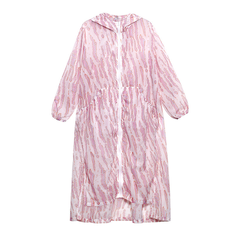 Spring Summer Chic Hit Color Print Woman Coat Hooded Long Sleeve Sun Protection Jackets Fashion All-match Clothing 210519