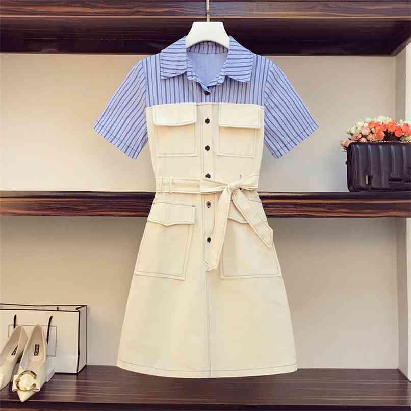 Fashion Striped Stitching Fake two Single-breasted A-line Dress for Women Summer Casual Safari Style Knee-length Shirt 210602, Blue
Fashion Striped Stitching Fake two Single-breasted A-line Dress for Women Summer Casual Safari Style Knee-length Shirt 210602, Blue