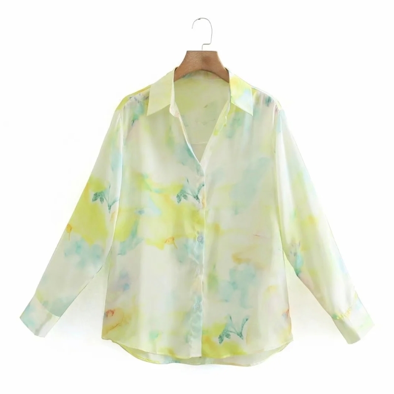 Spring Women Tie Dye Printing Casual Blouse Female Long Sleeve Shirt Office Lady Loose Tops Blusas S8698 210430