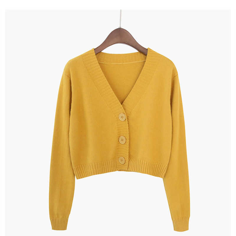 Knitted Crop Cardigan Women Korean Short Sweater Long sleeve V neck Green Blue 210914
