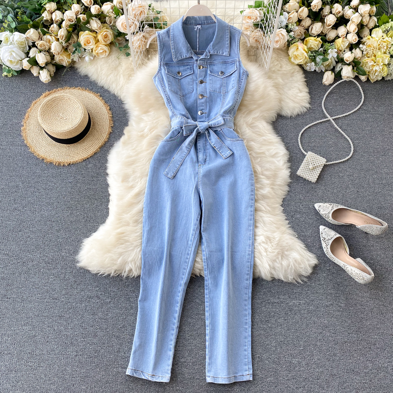 Summer New Denim Jumpsuit Women Sleeveless Pockets Bandage Vintage Straight Denim Overalls Female Street Wear Jumpsuit, Blue
Summer New Denim Jumpsuit Women Sleeveless Pockets Bandage Vintage Straight Denim Overalls Female Street Wear Jumpsuit, Blue