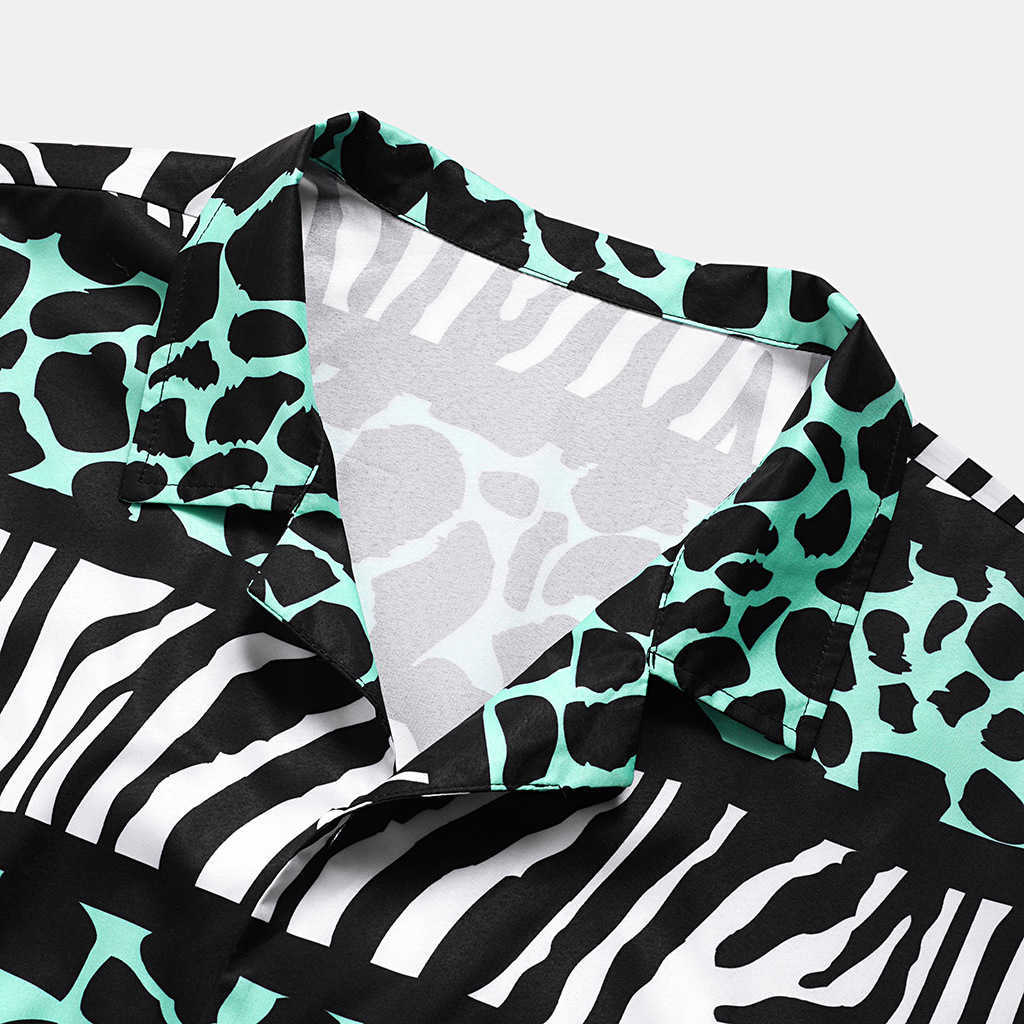 Leopard Shirts Men Beach Hawaiian Casual Holiday Patchwork Mens Shirt Oversized Short Sleeve Camisas Zebra Splice Camisa 210721