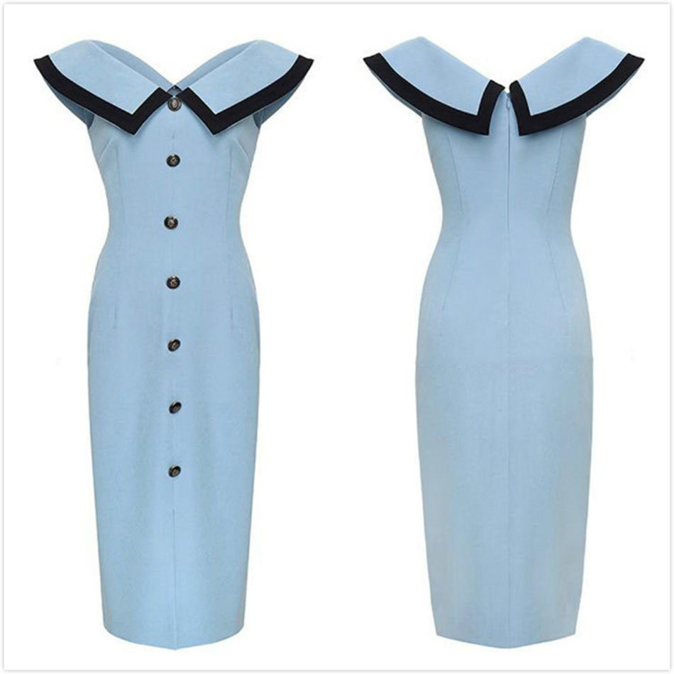 Free Women's Blue Dress Sexy Card Shoulder Short Sleeve Single Breasted Split Bodycon Club Party Vestido 210524