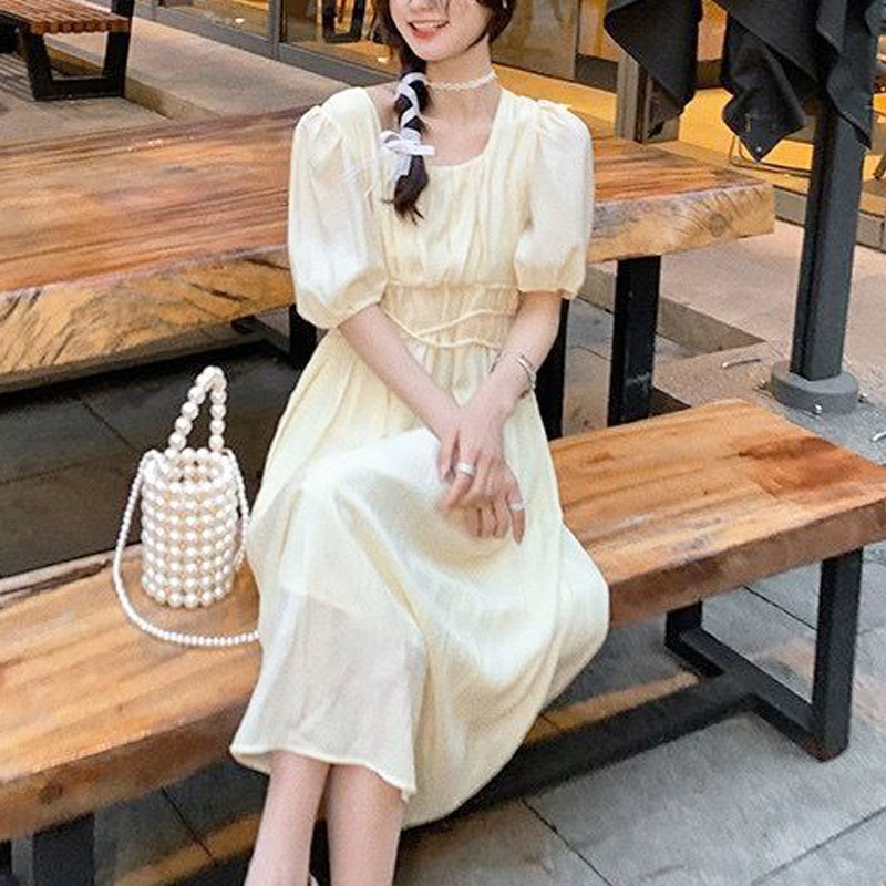 Dress Korean Summer Elegant Midi Dress Women Casual Short Sleeve Beach Solid Dress Female Evening Party Basic 210521