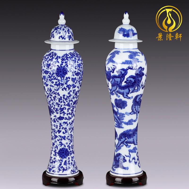 Vintage Blue And White Porcelain Home Ceramic Vase With Lid Art Crafts Decor Creative Slender Floral Flower Decoration Vases
