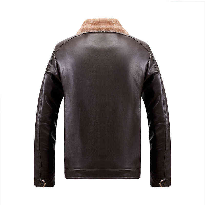 Winter Men Leather Jacket Vintage Motorcycle Fur Lined Lapel Faux Warm Suede Coat Mens 211111