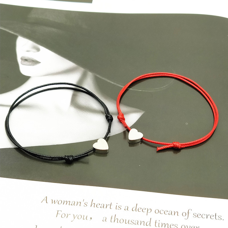2 pcs/lots Tiny Love Heart Lucky Red Black White Color Rope Adjustable Fashion Couple Bracelet Wholesale
