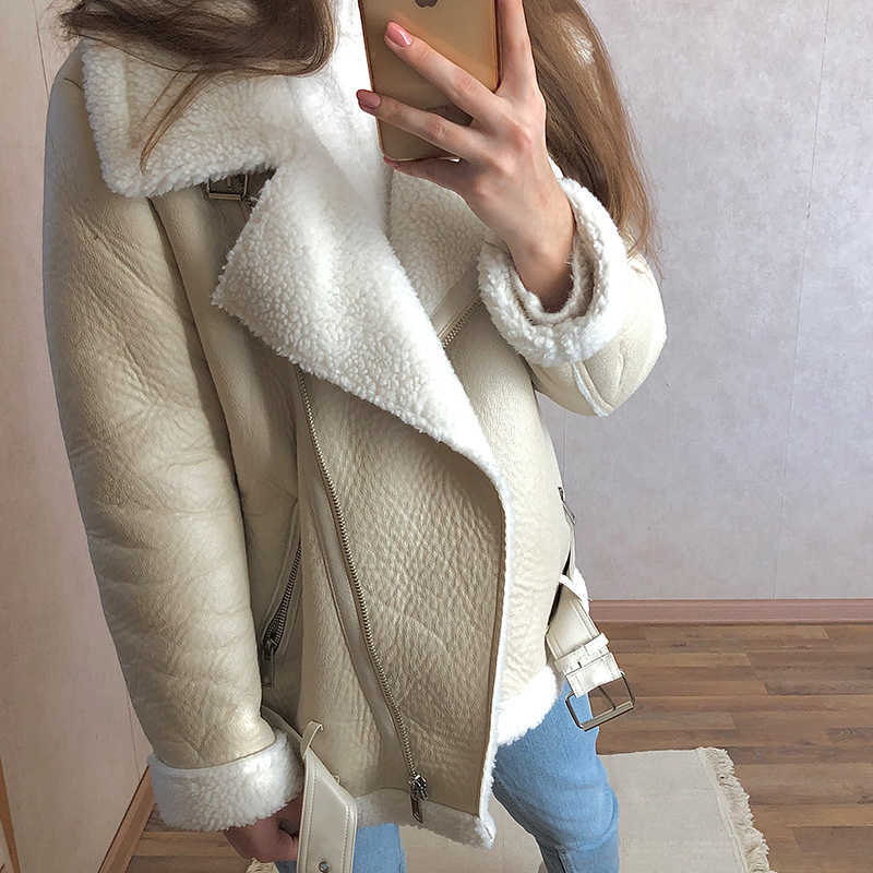 Aigo Winter Coat Thickness Faux Leather Fur Sheepskin Female Jacket Outwear Casaco Feminino 210908