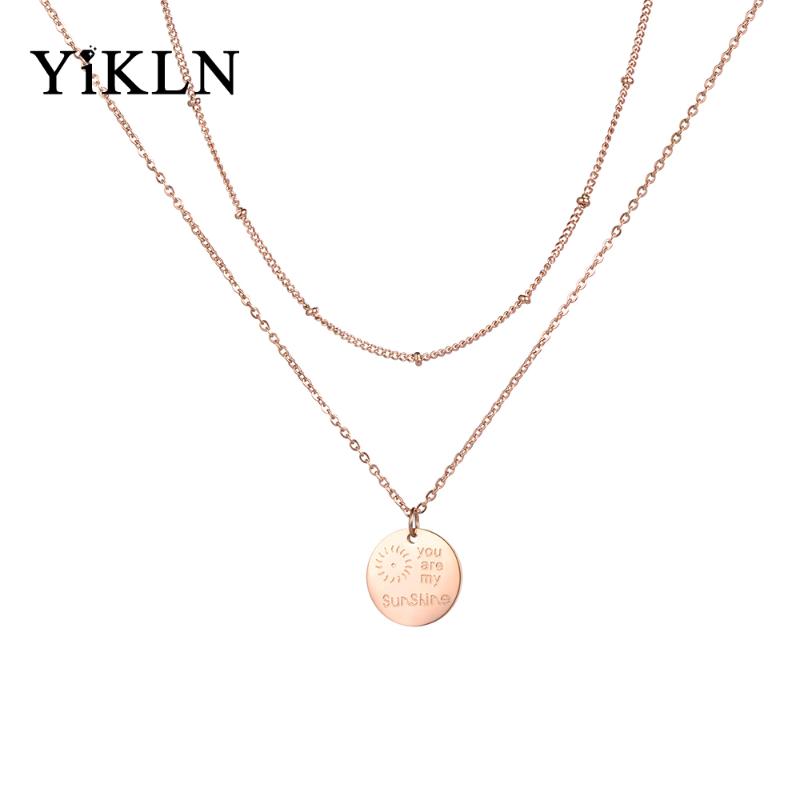 Pendant Necklaces YiKLN Stainless Steel Double Layers Choker You Are My Sunshine Coin Jewelry For Women YN18241