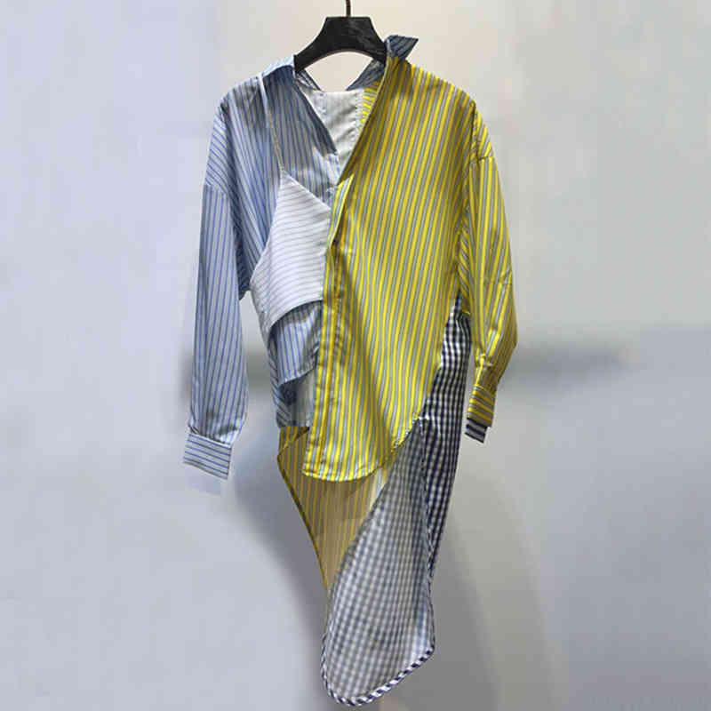 Korea Loose Patchwork Women Shirt Lapel Collar Long Sleeve Hit Color Striped Blouse Female Fashion Clothes Qv524 210510, Sky blue
Korea Loose Patchwork Women Shirt Lapel Collar Long Sleeve Hit Color Striped Blouse Female Fashion Clothes Qv524 210510, Sky blue