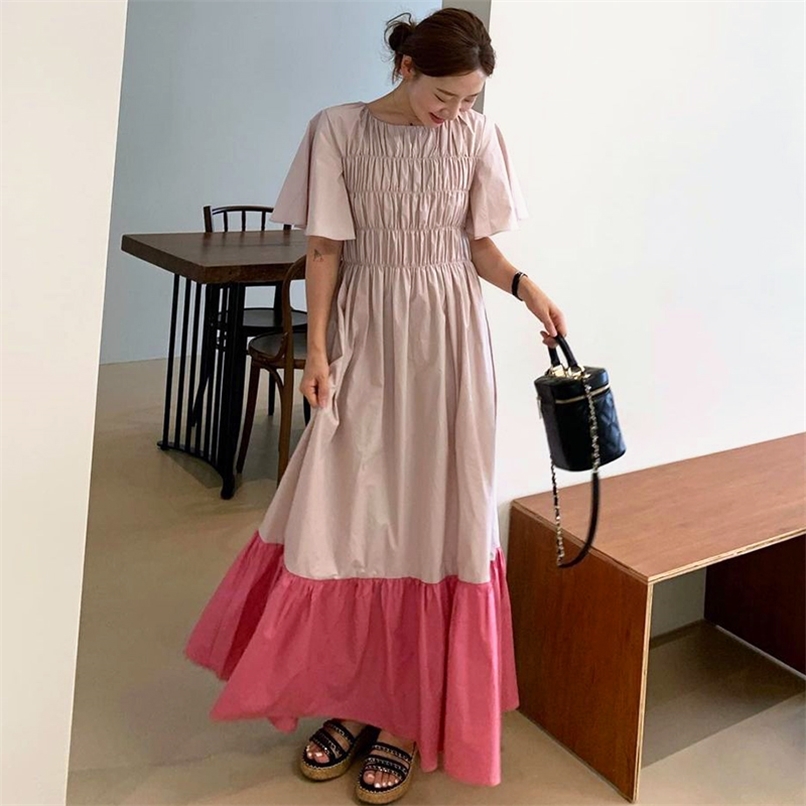 Summer Contrast color Patchwork Solid Dress for Women Short Flare Sleeve Ruched Elastic Mermaid Long Maxi 210602, Pink
Summer Contrast color Patchwork Solid Dress for Women Short Flare Sleeve Ruched Elastic Mermaid Long Maxi 210602, Pink