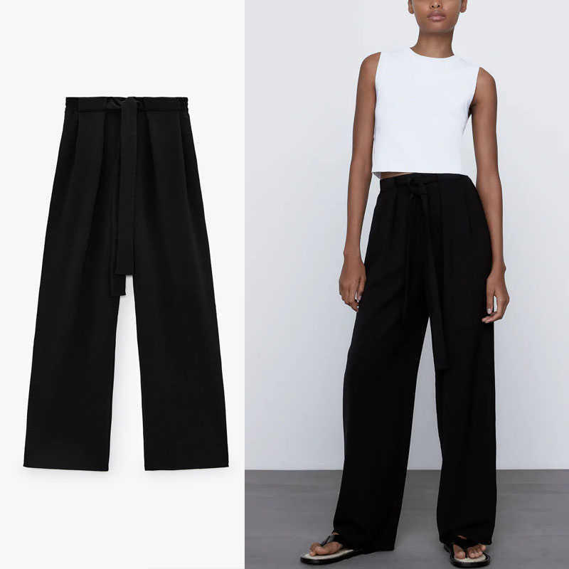 Za Black High Waist Flowy Summer Pants Women Elastic Waist Front Darts Tied Wide Leg Pants Feminine Chic Vintage Trousers 210602
Za Black High Waist Flowy Summer Pants Women Elastic Waist Front Darts Tied Wide Leg Pants Feminine Chic Vintage Trousers 210602