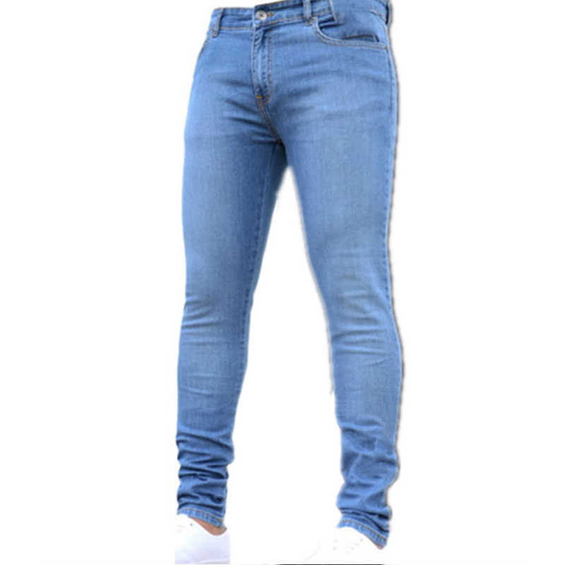 Men Jeans Pants Slim Fit Stretch Mid Waist Denim Pencil Trousers Men Casual Pure Color Skinny Black Jeans Pantalones Vaqueros 211011
