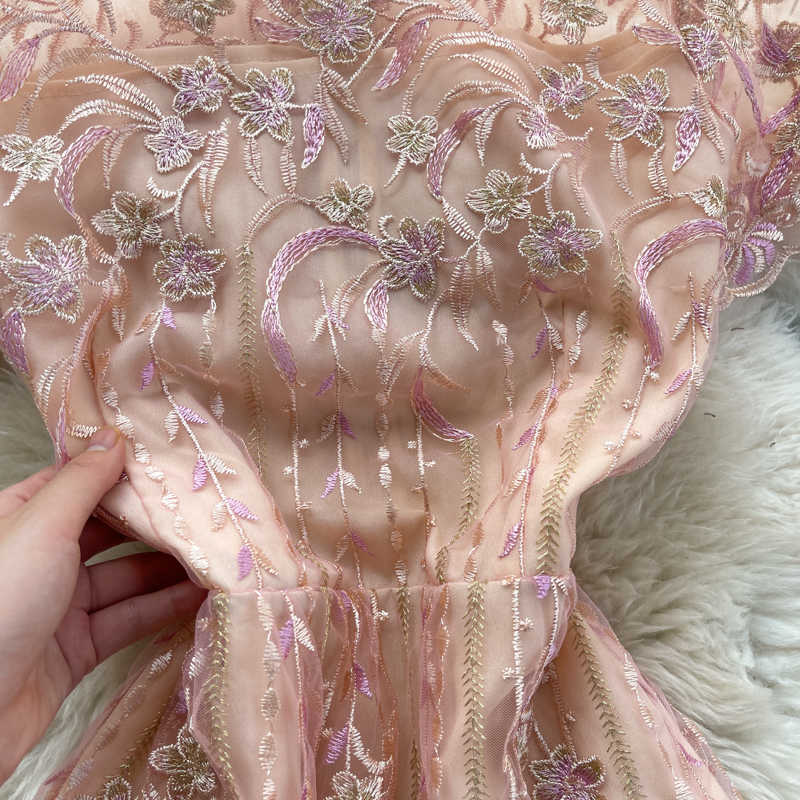 Sweet Pink Embroidered Dress Women Elegant See Through High Waist Short Sleeve Party Vestidos Female Summer 2021 Fashion Robe Y0603
Sweet Pink Embroidered Dress Women Elegant See Through High Waist Short Sleeve Party Vestidos Female Summer 2021 Fashion Robe Y0603
