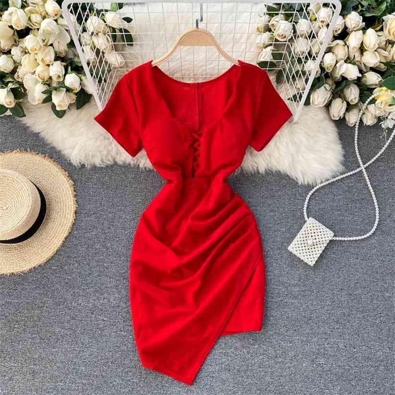 Short Sleeve Mini Dress Solid V-neck Criss-cross Hollow Out Front Slim Waist Irregular Casual Summer Women Party 210603, White
Short Sleeve Mini Dress Solid V-neck Criss-cross Hollow Out Front Slim Waist Irregular Casual Summer Women Party 210603, White